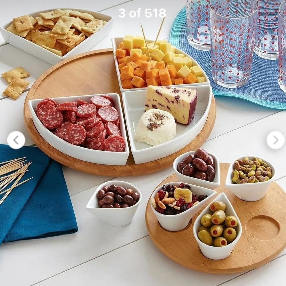 Elegant White Ceramic and Wood Appetizer Set